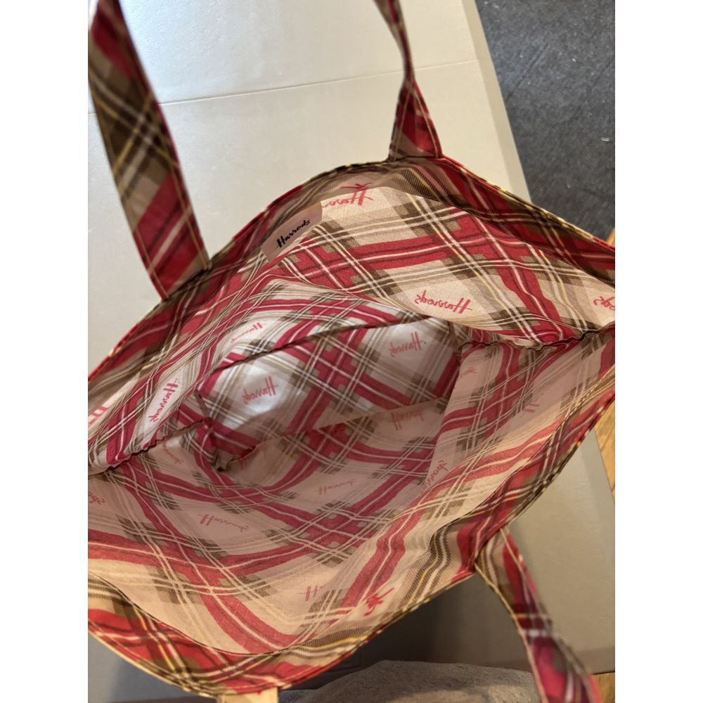 Harrods Tote Bag Pink‎ Plaid Vintage  **Read** - Picture 4 of 7